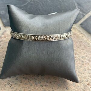 Elegant Sterling Silver 925 Floral Bangle Bracelet 8”